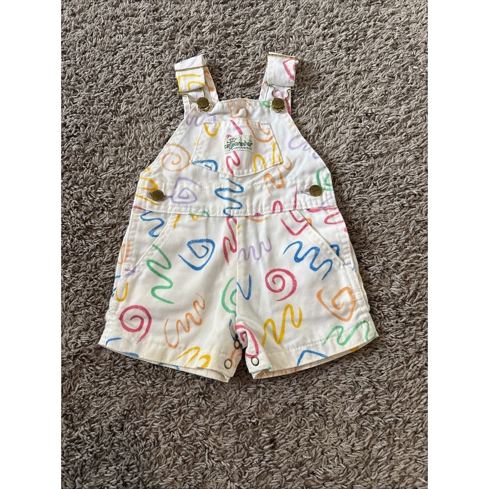 VTG Cutecumber Baby Overalls Size 12 Months Made‎ in USA Squiggly Multicolor